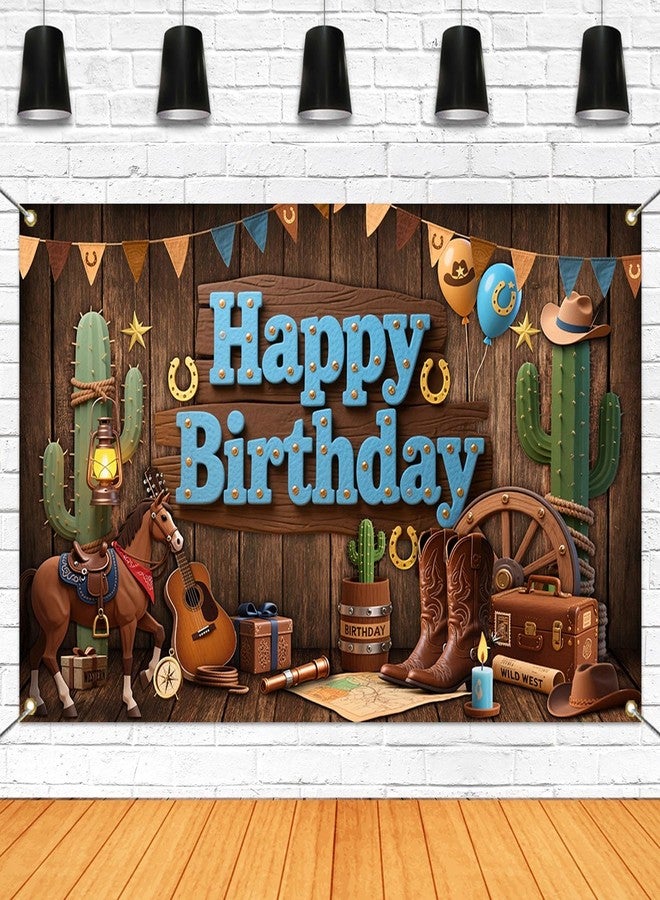 Mocsicka Western Cowboy Birthday Backdrop Wild West Happy Brithday Party Decorations Banner for Boys Western Themed Party Photography Bakground Supplies (Brown, 70.8x43.3 inch) - Image 1